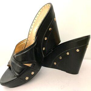 BCBG Girls Wedge Heels, Genuine Leather Upper, Gold Details